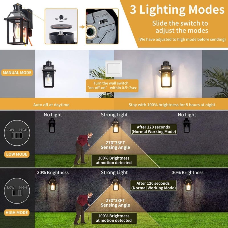 Yisuro Porch Lights with GFCI Outlet, Dusk to Dawn Outdoor Lights with Outlet, 3 Lighting Modes Exterior Light Fixture Waterproof, Outside Lights for House Front Door Patio Garage - Image 3